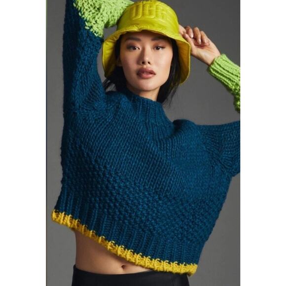 Dr. Bloom Barcelona Anthropologie Colorblock Chunky Knit Sweater Wool Blend M/L - Picture 3 of 8